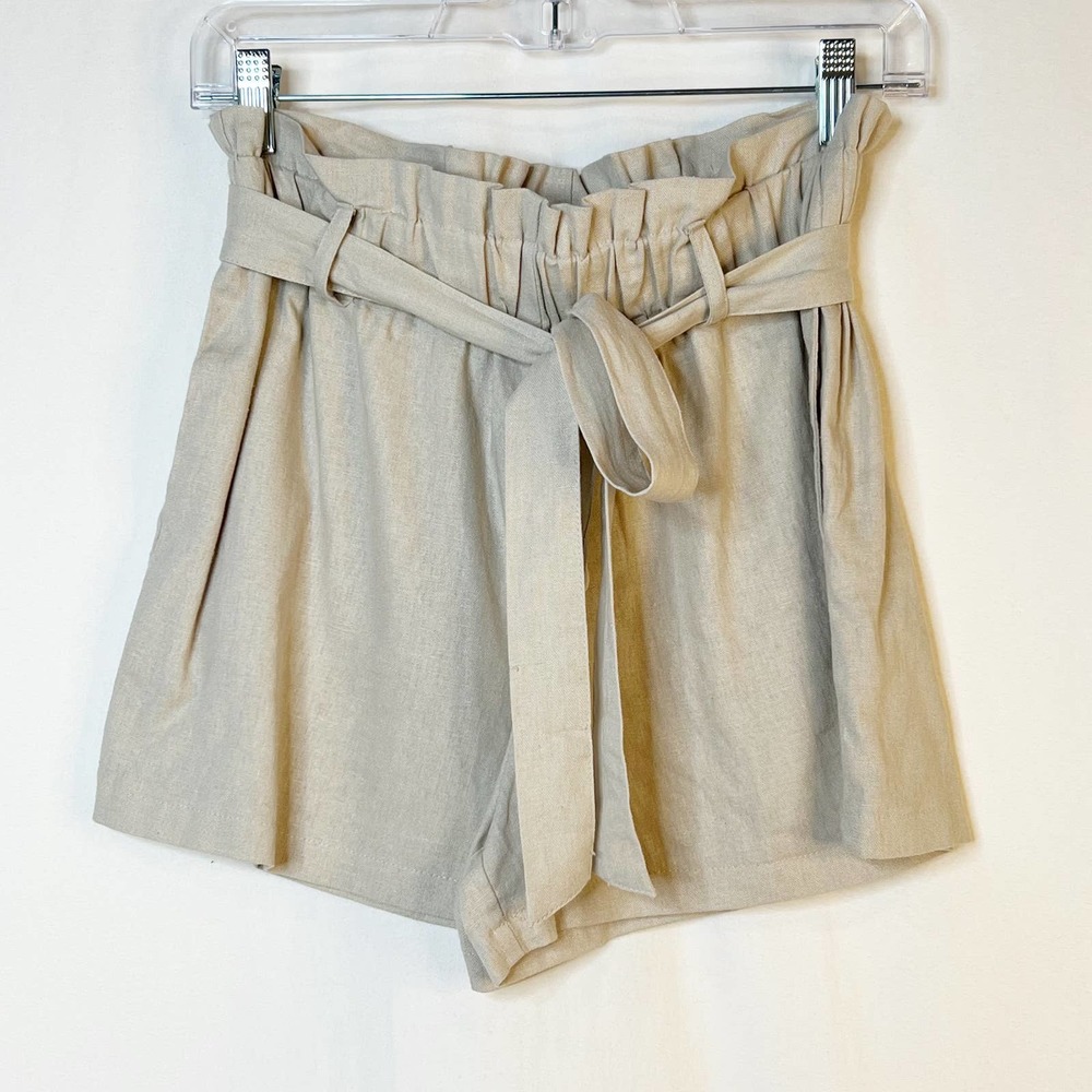 Have Los Angeles Paper Bag Shorts Linen Blend Size Medium Beige Baggie Pockets